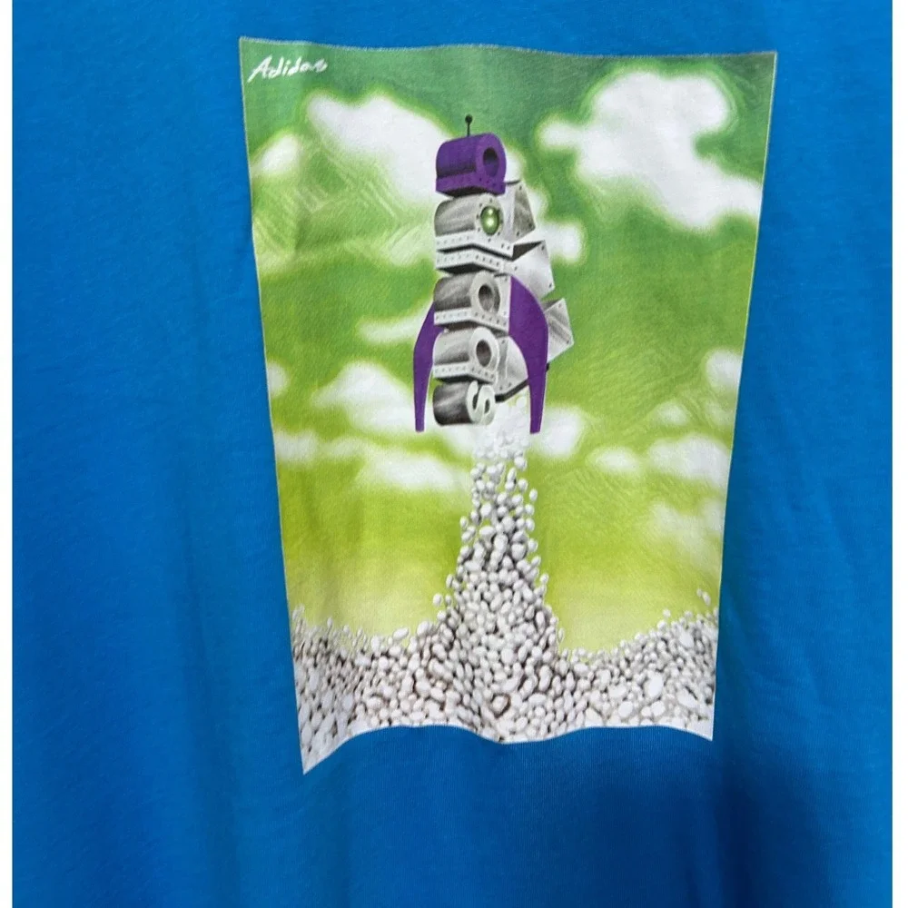 Adidas T-Shirt Mens 2XLT End Plastic Waste Blue Graphic Cotton M Boost‎ Rocket